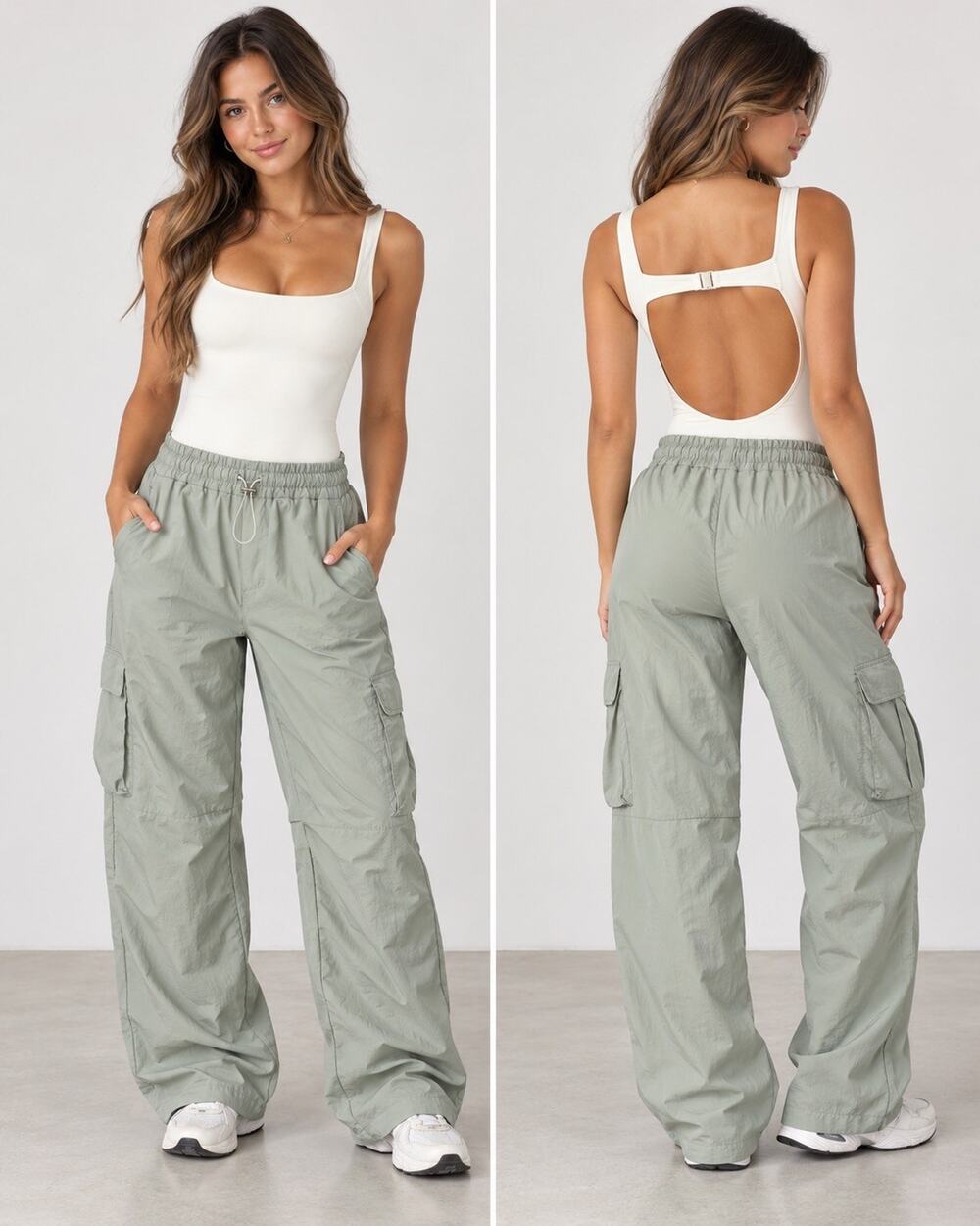 Free People Intimately Bodysuit S + White Fox Parachute Pants XS Set